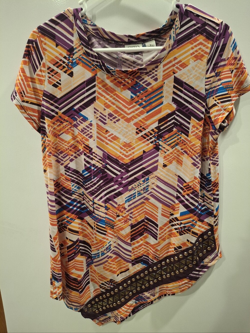 Cato Purple, Orange & Blue Geometric Short-Sleeve Top